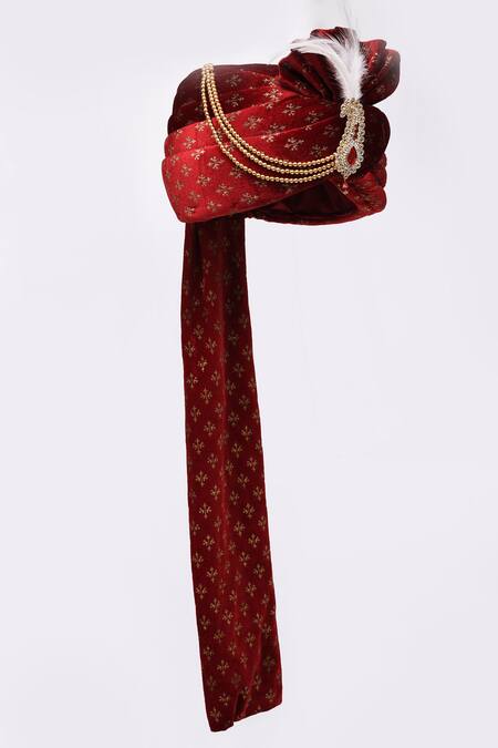 Arihant Rai Sinha_Maroon Embroidery Velvet Printed Safa _Online_at_Aza_Fashions