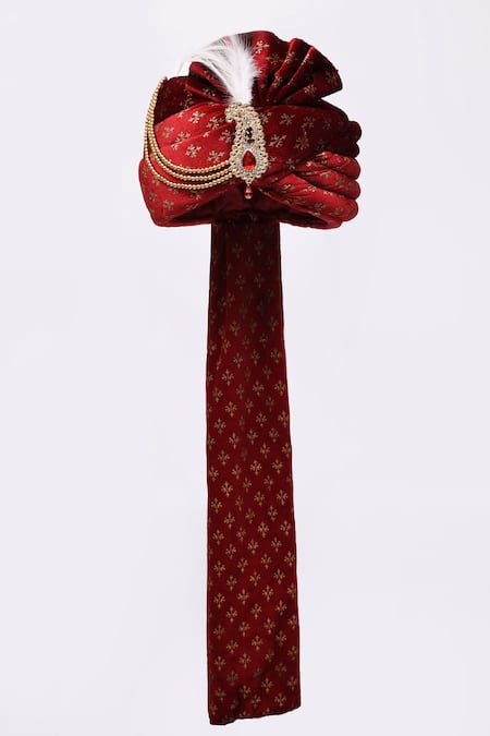 Buy_Arihant Rai Sinha_Maroon Embroidery Velvet Printed Safa _Online_at_Aza_Fashions