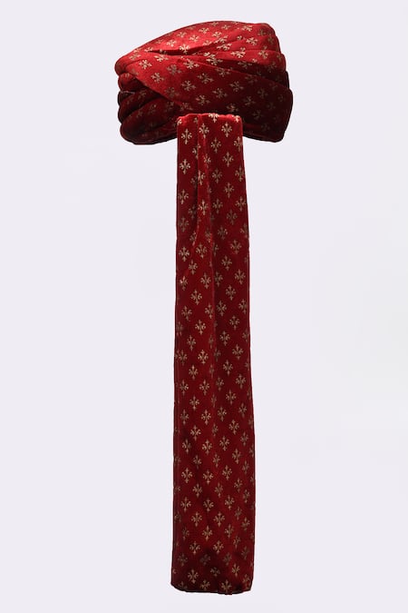 Shop_Arihant Rai Sinha_Maroon Embroidery Velvet Printed Safa _Online_at_Aza_Fashions