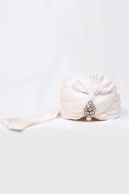 Shop_Arihant Rai Sinha_White Embroidery Striped Safa _at_Aza_Fashions