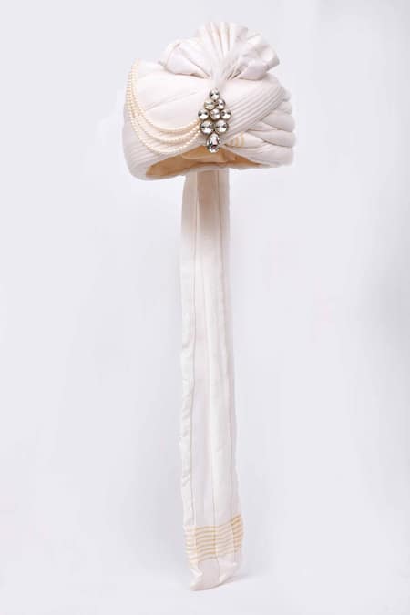 Buy_Arihant Rai Sinha_White Embroidery Striped Safa _Online_at_Aza_Fashions