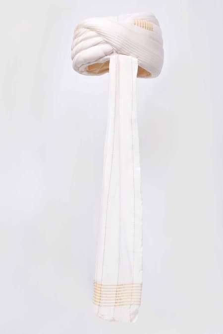 Shop_Arihant Rai Sinha_White Embroidery Striped Safa _Online_at_Aza_Fashions