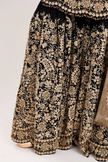 Nakul Sen_Black Chiffon Round Floral Embroidered Kurta Sharara Set_at_Aza_Fashions