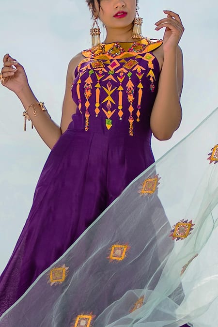 Shop Xoxo Apurva Purple Chanderi Silk Round Jumpsuit at Aza Fashions Shop_Xoxo Apurva_Purple Chanderi Silk Round Jumpsuit _at_Aza_Fashions
