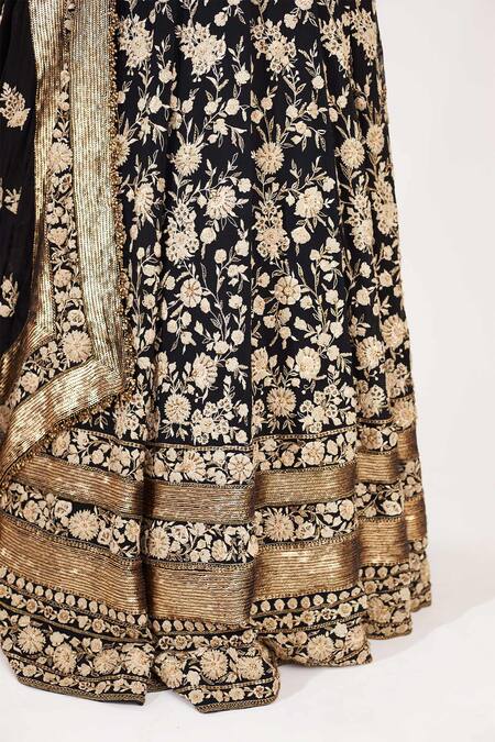 Shop_Nakul Sen_Black Chiffon Round Floral Embroidered Anarkali With Dupatta_Online_at_Aza_Fashions