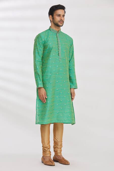 Arihant Rai Sinha Green Jacquard, Silk, Brocade Embroidery Kurta Online at Aza Fashions Arihant Rai Sinha_Green Jacquard, Silk, Brocade Embroidery Kurta _Online_at_Aza_Fashions