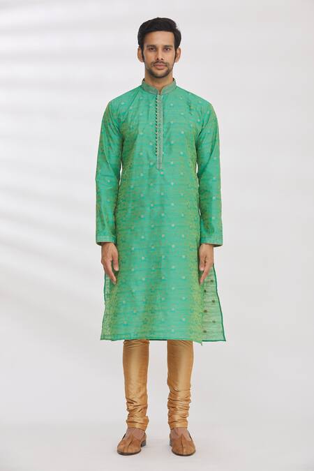 Buy Arihant Rai Sinha Green Jacquard, Silk, Brocade Embroidery Kurta Online at Aza Fashions Buy_Arihant Rai Sinha_Green Jacquard, Silk, Brocade Embroidery Kurta _Online_at_Aza_Fashions