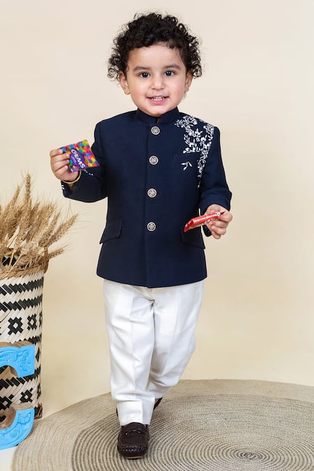 Little Boys Closet Placement Embroidered Bandhgala With Pant 