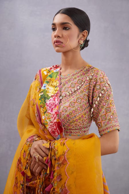 Buy_Torani_Yellow Blouse Pure Cotton Silk Lehenga Thin Sunehra Saadat Bridal Set _Online_at_Aza_Fashions