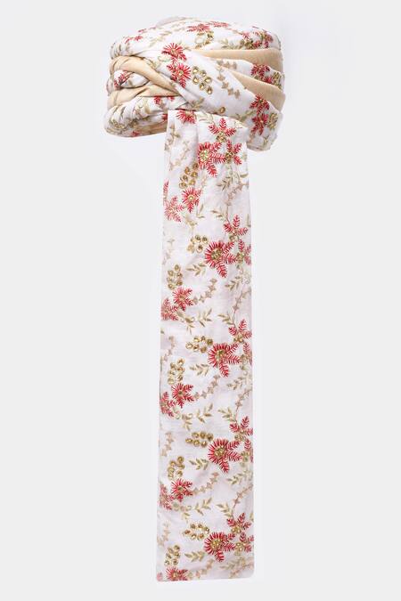 Shop_Arihant Rai Sinha_White Embroidery Floral Safa_Online_at_Aza_Fashions