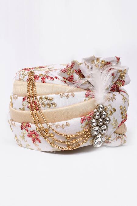 Arihant Rai Sinha_White Embroidery Floral Safa_at_Aza_Fashions