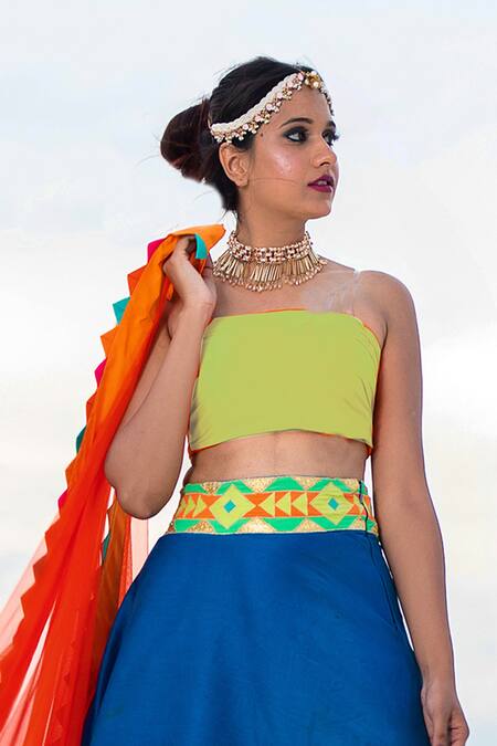 Buy Xoxo Apurva Multi Color Silk Chanderi Layered Lehenga Set Online at Aza Fashions Buy_Xoxo Apurva_Multi Color Silk Chanderi Layered Lehenga Set _Online_at_Aza_Fashions