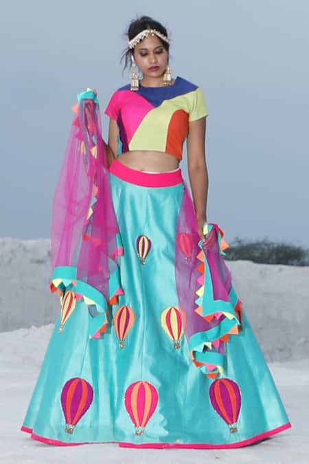 Shop Xoxo Apurva Blue Silk Chanderi Round Lehenga Set at Aza Fashions Shop_Xoxo Apurva_Blue Silk Chanderi Round Lehenga Set _at_Aza_Fashions