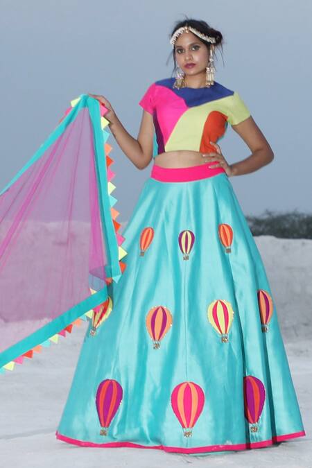 Xoxo Apurva Blue Silk Chanderi Round Lehenga Set Online at Aza Fashions Xoxo Apurva_Blue Silk Chanderi Round Lehenga Set _Online_at_Aza_Fashions