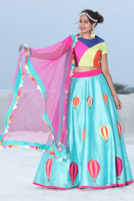 Buy Xoxo Apurva Blue Silk Chanderi Round Lehenga Set Online at Aza Fashions Buy_Xoxo Apurva_Blue Silk Chanderi Round Lehenga Set _Online_at_Aza_Fashions