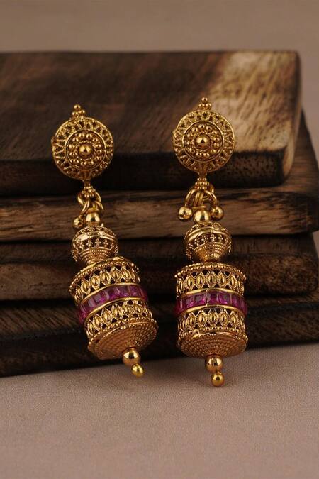 Buy_Smars Jewelry_Gold Plated Stones Carved Ruby Accent Necklace Set_Online_at_Aza_Fashions