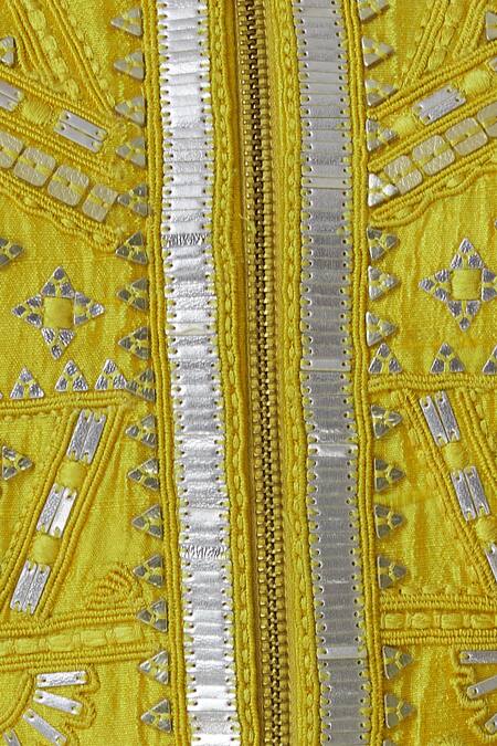 Yashodhara_Yellow Chiffon Jumpsuit With Embellished Jacket_at_Aza_Fashions