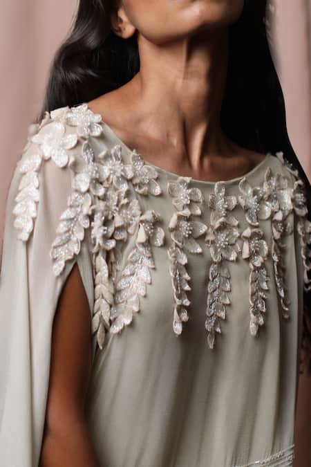 Shop Nandita Thirani Green Chiffon, Poplin Boat Embroidered Kurta And Sharara Set at Aza Fashions Shop_Nandita Thirani_Green Chiffon, Poplin Boat Embroidered Kurta And Sharara Set _at_Aza_Fashions