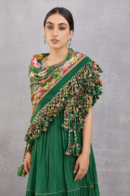 Torani_Green Tassels Panna Roshey Scarf _Online_at_Aza_Fashions