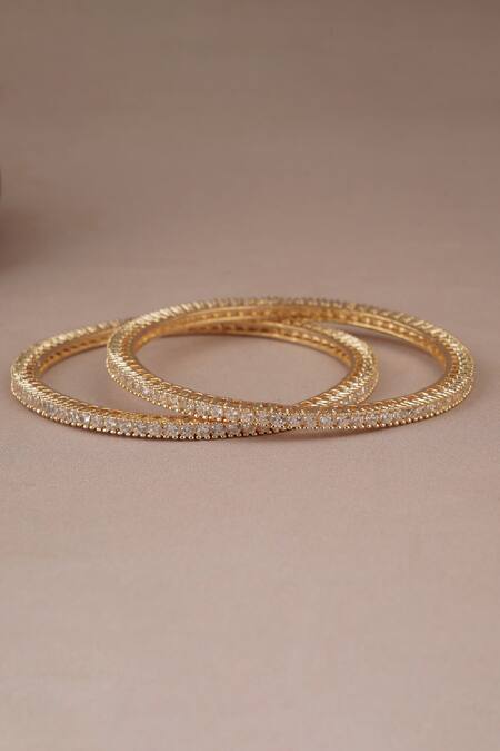 Smars Jewelry_Gold Plated Stone Embellished Bangles - Set Of 2_Online_at_Aza_Fashions