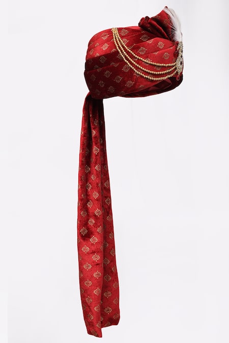 Arihant Rai Sinha Maroon Embroidery, Beads Velvet Printed Safa Online at Aza Fashions Arihant Rai Sinha_Maroon Embroidery, Beads Velvet Printed Safa _Online_at_Aza_Fashions