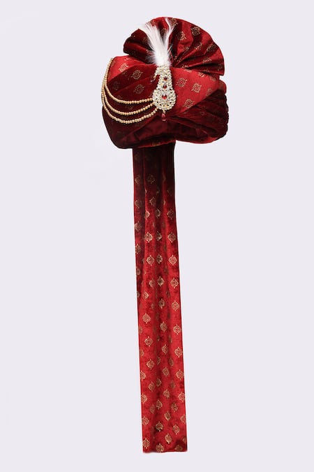 Buy Arihant Rai Sinha Maroon Embroidery, Beads Velvet Printed Safa Online at Aza Fashions Buy_Arihant Rai Sinha_Maroon Embroidery, Beads Velvet Printed Safa _Online_at_Aza_Fashions