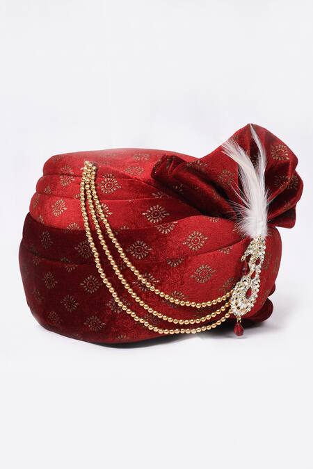 Arihant Rai Sinha Maroon Embroidery, Beads Velvet Printed Safa at Aza Fashions Arihant Rai Sinha_Maroon Embroidery, Beads Velvet Printed Safa _at_Aza_Fashions