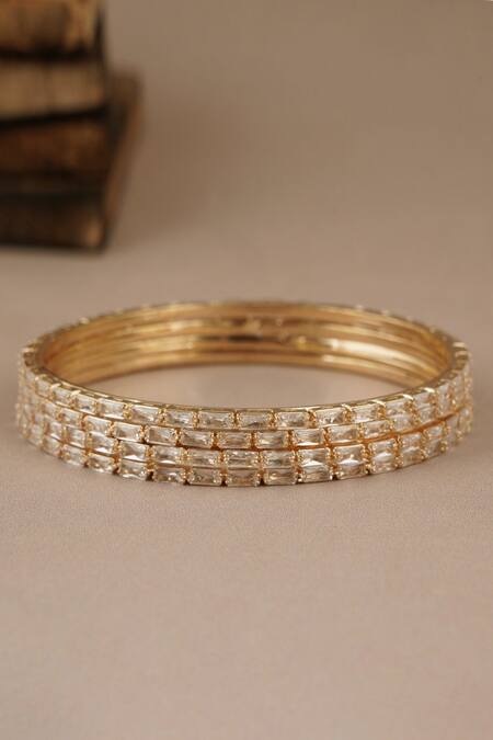 Smars Jewelry_Gold Plated Geometric Stone Embellished Bangles - Set Of 4_Online_at_Aza_Fashions