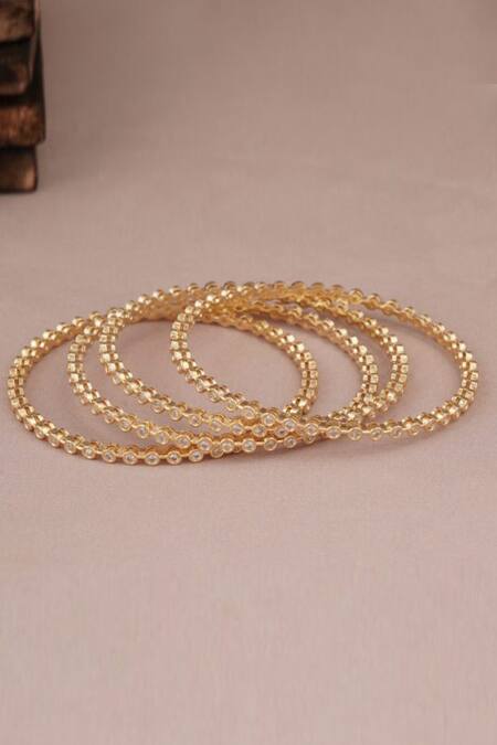 Buy_SMARS JEWELRY_Gold Plated Carved Geometric Stone Embellished Bangles - Set Of 4_Online_at_Aza_Fashions