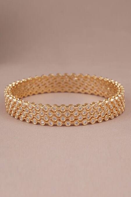 SMARS JEWELRY_Gold Plated Carved Geometric Stone Embellished Bangles - Set Of 4_Online_at_Aza_Fashions