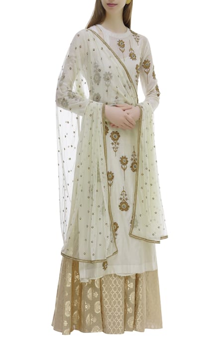 Joy Mitra Embroidered Kurta Lehenga Set 