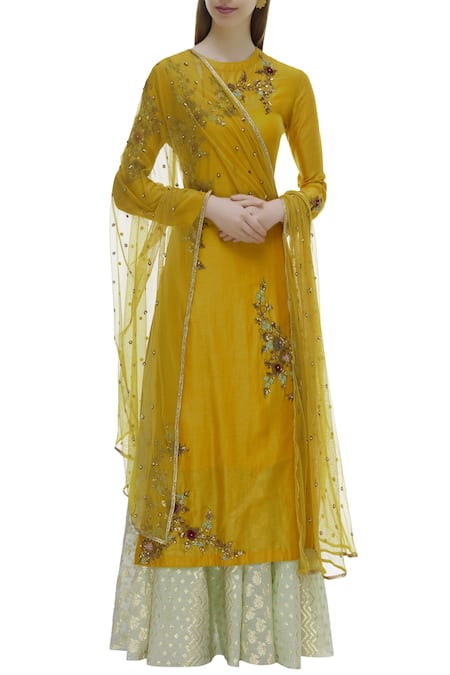 Joy Mitra Embroidered Kurta Lehenga Set 