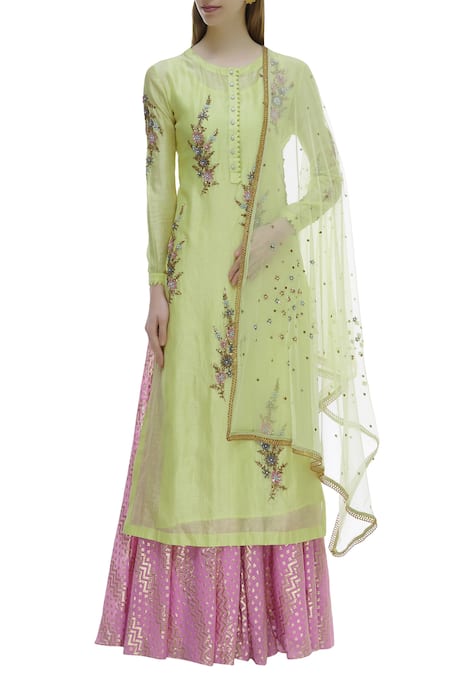 Joy Mitra Embroidered Kurta Lehenga Set 