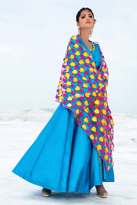 Xoxo Apurva Blue Silk Chanderi Round Anarkali With Dupatta Online at Aza Fashions Xoxo Apurva_Blue Silk Chanderi Round Anarkali With Dupatta _Online_at_Aza_Fashions