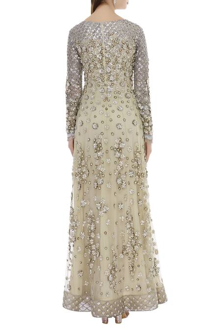 Shop Manish Malhotra Beige Crepe Embroidered Anarkali Set at Aza Fashions Shop_Manish Malhotra_Beige Crepe Embroidered Anarkali Set_at_Aza_Fashions