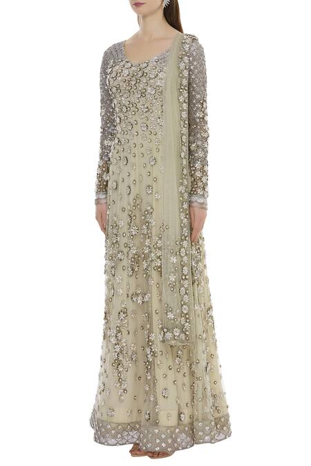 Manish Malhotra Beige Crepe Embroidered Anarkali Set Online at Aza Fashions Manish Malhotra_Beige Crepe Embroidered Anarkali Set_Online_at_Aza_Fashions