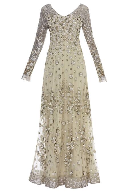 Buy Manish Malhotra Beige Crepe Embroidered Anarkali Set Online at Aza Fashions Buy_Manish Malhotra_Beige Crepe Embroidered Anarkali Set_Online_at_Aza_Fashions