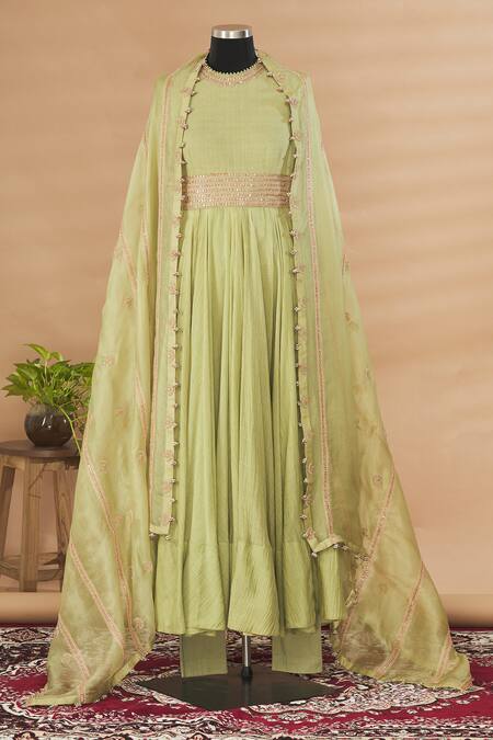 Buy_Anamika Khanna_Green Embroidered Anarkali Set_Online_at_Aza_Fashions