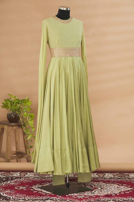 Anamika Khanna_Green Embroidered Anarkali Set_Online_at_Aza_Fashions