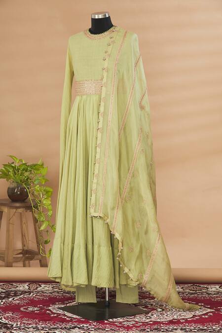 Anamika Khanna Green Embroidered Anarkali Set