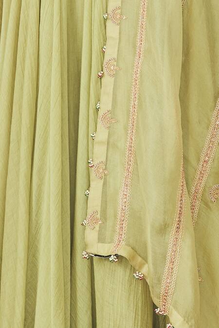 Shop_Anamika Khanna_Green Embroidered Anarkali Set_Online_at_Aza_Fashions