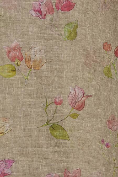 Shop_Nadiya Paar_Beige Linen Printed Saree_Online_at_Aza_Fashions