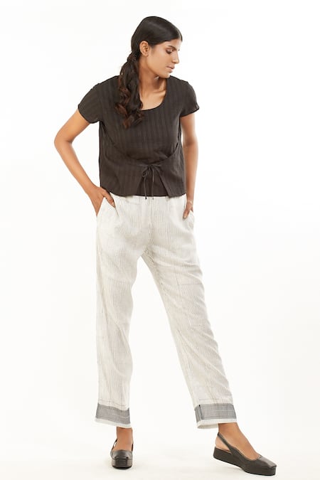 Buy Grey Polyester Rayon Striped Trousers For Women by Genes Lecoanet  Hemant Online at Aza Fashions.