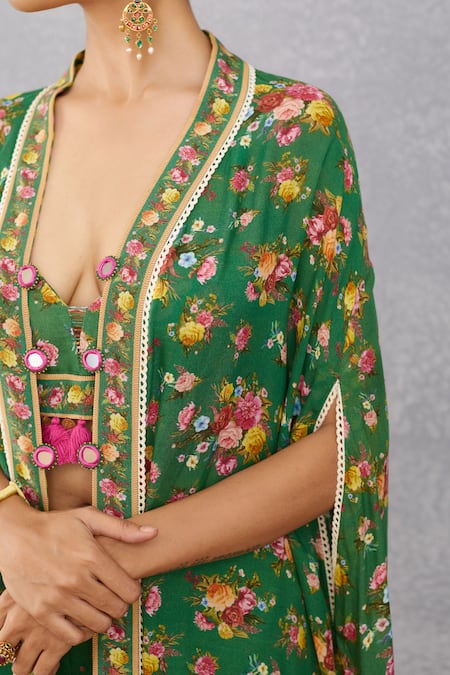 Shop Torani Green Chanderi Sharara Voile, Crop Top And Sharara Cotton Panna Mehreen & Set Online at Aza Fashions Shop_Torani_Green Chanderi Sharara Voile, Crop Top And Sharara Cotton Panna Mehreen & Set _Online_at_Aza_Fashions
