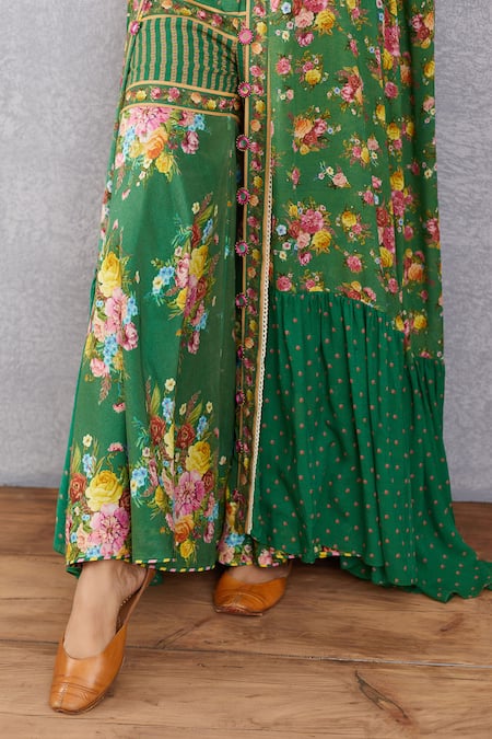 Torani Green Chanderi Sharara Voile, Crop Top And Sharara Cotton Panna Mehreen & Set at Aza Fashions Torani_Green Chanderi Sharara Voile, Crop Top And Sharara Cotton Panna Mehreen & Set _at_Aza_Fashions