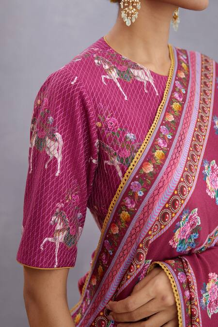 Shop_Torani_Red Pure Cotton Silk Round Manika Aashvani Blouse _Online_at_Aza_Fashions