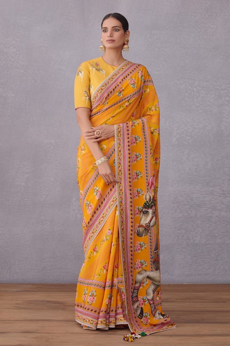 Torani_Yellow Pure Cotton Silk Round Sunehra Aashvani Blouse _Online_at_Aza_Fashions