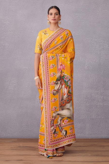 Buy_Torani_Yellow Crepe , Handwoven Chanderi, Pure Cotton Sunehra Aashvani Saree _Online_at_Aza_Fashions