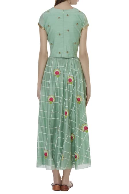 Yogita Kadam Silk Chanderi Blouse & Skirt Set 