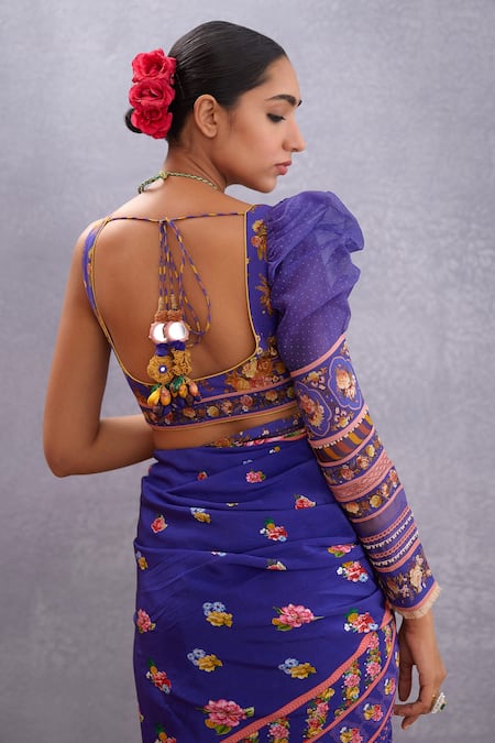 Shop Torani Purple Handwoven Chanderi, Pure Cotton Silk, Sheer Organza Jamuni Mahnoor Blouse at Aza Fashions Shop_Torani_Purple Handwoven Chanderi, Pure Cotton Silk, Sheer Organza Jamuni Mahnoor Blouse _at_Aza_Fashions